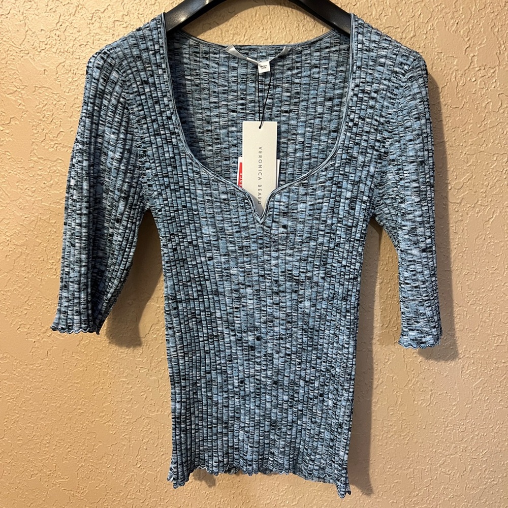 Veronica Beard Gray Patterned Knit Top
